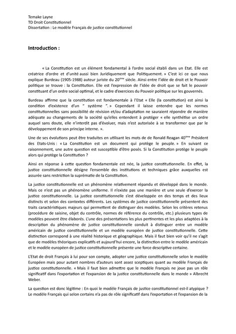 Dissert Justice Constit France TD Droit Constitutionnel Dissertation