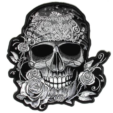 Skull Bandana And Rhinestones Patch Embroidered Heat Seal Backing