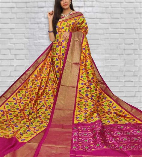 Beautiful Pink Yellow Pochampalli Pattu Silk Aashiva Saree