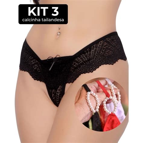 Kit Calcinha Tailandesa Fio Dental Sensual P Rolas Lingerie Em Renda Shopee Brasil