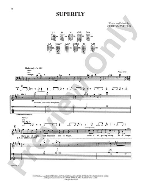 Superfly Guitar Curtis Mayfield Digital Sheet Music Download