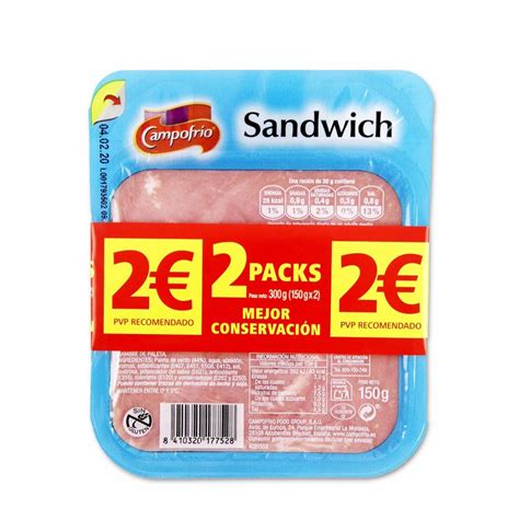 Campofrío Fiambre de Paleta Sandwich 2 Unidades 300g Cestaclick es