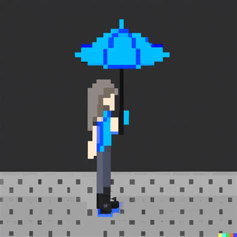 A Woman Holding An Umbrella In A Rainy Day Pixel Art Rdalle2