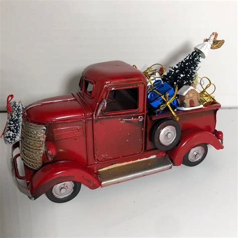 Christmas Old Red Truck Helping Santa Deliver Packages Etsy Red