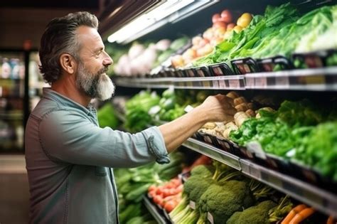 Premium Photo Bearded Mature Caucasian Man Shopping In Grocery Store