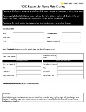 Fillable Online Ncrc Cms Si Umich NCRC Request For BNameb Plate Change