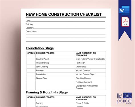 Editable New Home Construction Checklist Etsy