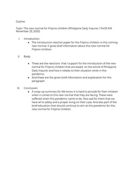 Sample Reaction Paper Outline and Draft | PDF
