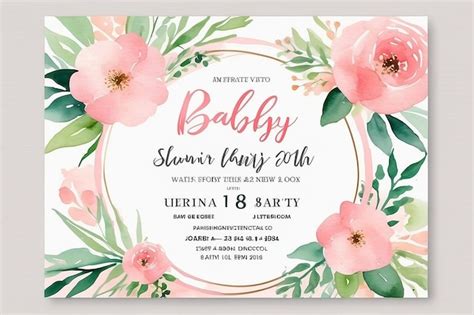 Soft Pink Watercolor Floral Baby Shower Invitation Template Premium