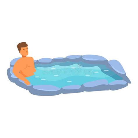 Man Relaxing In Geothermal Spa Enjoying Hot Spring Bath Stock Vector Illustration Of Dipping