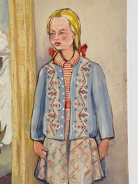 Vintage Painting Gouache Portrait Painting on Board Young Girl Mid ...