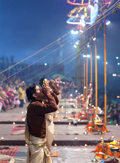 Ganga Maha Aarti Ceremony In Varanasi India Editorial Photography