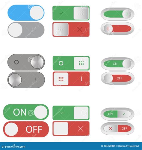 On And Off Switch Buttons Set Of Include And Shutdown Toggle Sliders