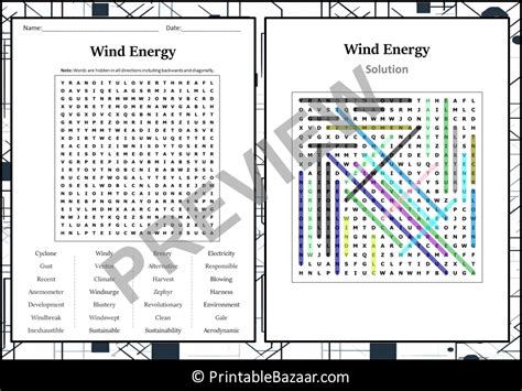 Wind Energy Word Search Puzzle Worksheet Activity Teaching Resources