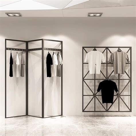 Simple Wall Mounted Metal Garment Display Racks Fixtures Boutique