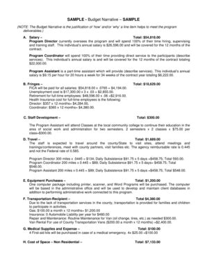 Budget Narrative Template Fill Online Printable Fillable Blank