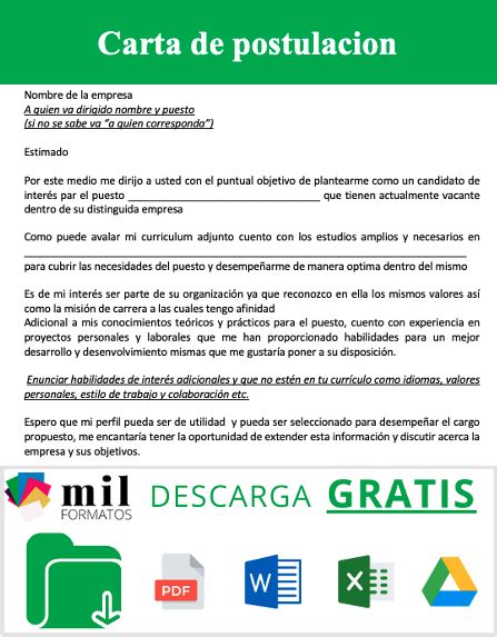 Carta de Postulación Ejemplos y Formatos Word PDF