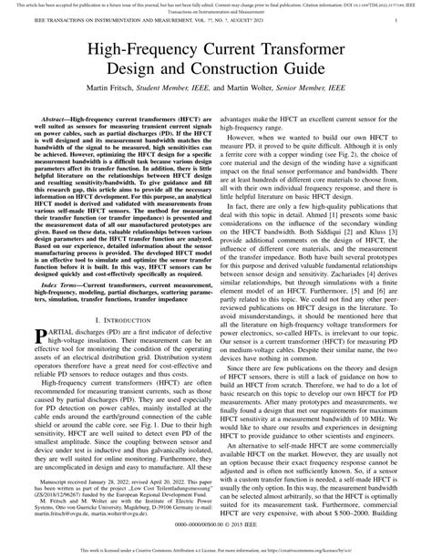 Pdf High Frequency Current Transformer Design And Construction Guide