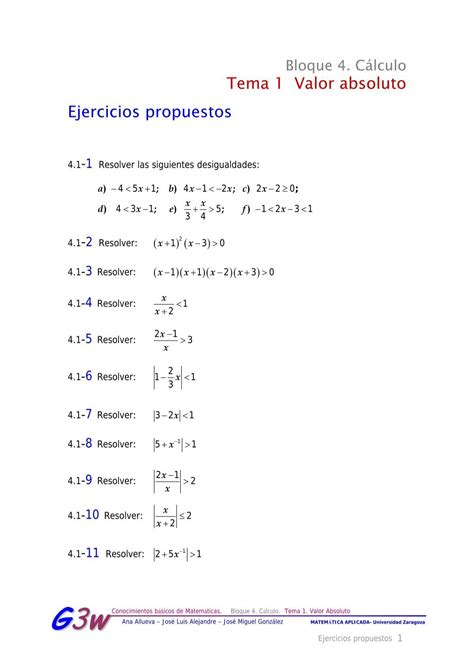 Ejercicios propuestos Bloque4 CÃlculo Tema1 Valor absoluto