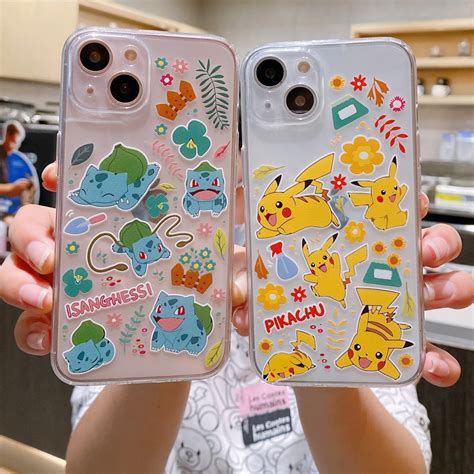 Pokemon Pikachu Bulbasaur Transparent Shell Phone Case For Iphone 14 13