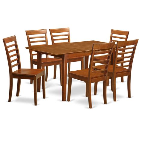 7 Piece Dining Set Includes Rectangle Table And 6 Chairs In Saddle