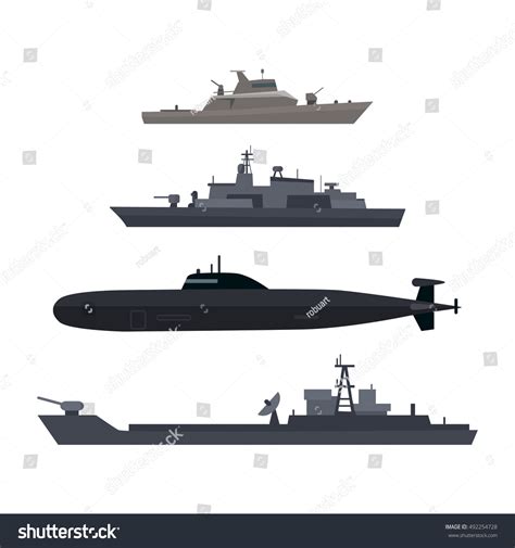 Naval Ships Set Military Ship Boat Stock Vector (Royalty Free ...