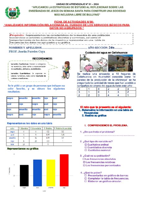 Ficha DE Trabajo 2do Estadistica FICHA DE ACTIVIDADES N08