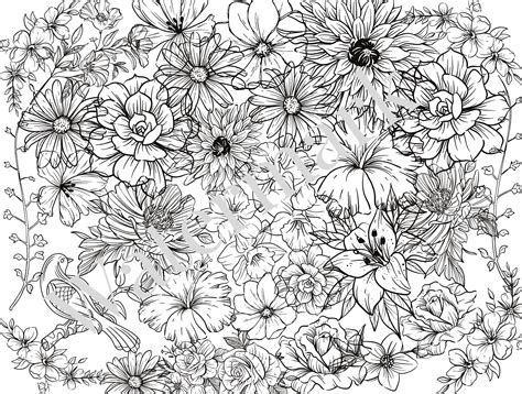 Printable Floral Coloring Page Adult Coloring Pages Grayscale Coloring