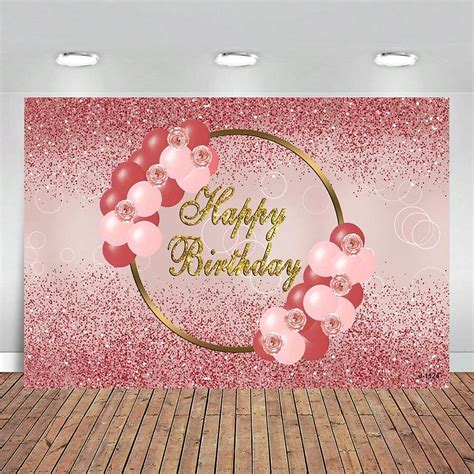 Rose Gold Birthday Backdrop For Girls Women Happy Birthday Party Photography Background Blush