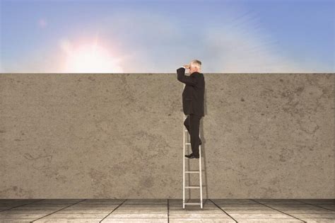 Premium Photo Composite Image Of Mature Businessman Standing On Ladder