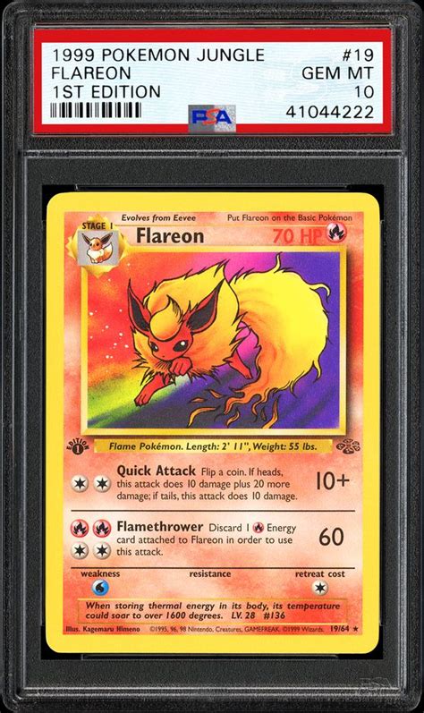 1999 Nintendo Pokemon Jungle Flareon 1st Edition Psa Cardfacts®