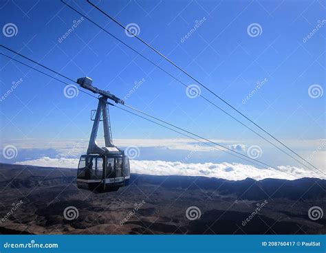 Teleferico Cable Car Going Up To Peak Of Teide Volcano Tenerife