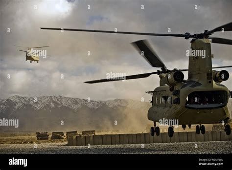 Us Army Ch 47 Chinook Helicopters Depart Forward Operating Base