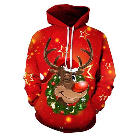 3d Printed Santa Hooded Mens Hoodies Pullover Sweatshirt Christmas