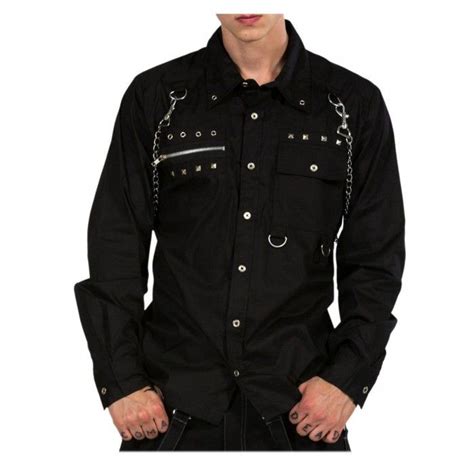 Men Goth Long Sleeve Shirt Punk Metal Studs Chains Button Up Shirts