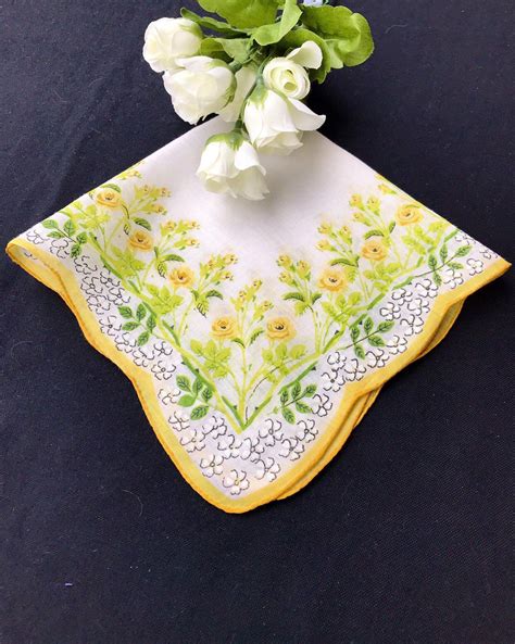 Yellow Floral Handkerchief Hankerchief Vintage 1950 S Etsy Hankerchief Yellow Floral