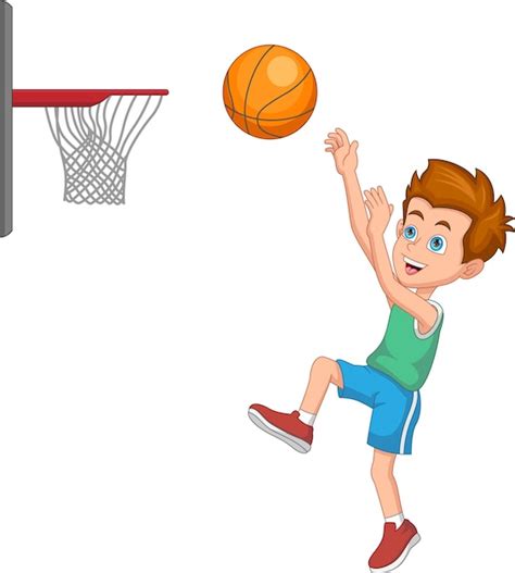 Kleiner Junge Der Karikatur Der Basketball Spielt Premium Vektor