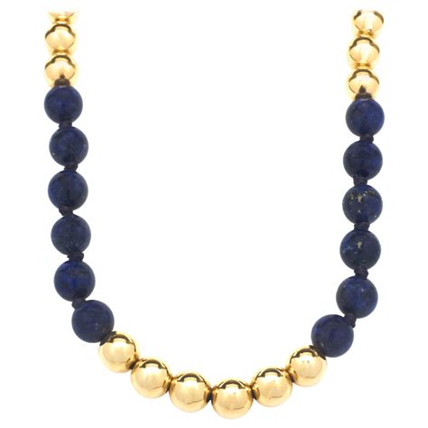 14 Karat Yellow Gold And Lapis Beaded Necklace At 1stDibs Lapis Bead