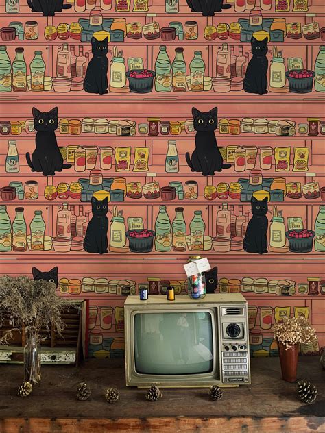 Ghibli Style Wallpaper-retro Cat Wallpaper-cute Black Cat Wallpaper