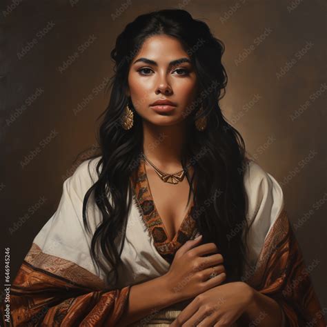 Mujer Latina Con Piel Morena Sobre Un Fondo Neutro Color Obscuro Rostro Indigena Y Cara