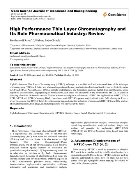 Pdf High Performance Thin Layer Chromatography And Its Role