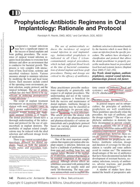 Prophylactic Antibiotic Regimens In Oral 4 Pdf Surgery Dental Implant