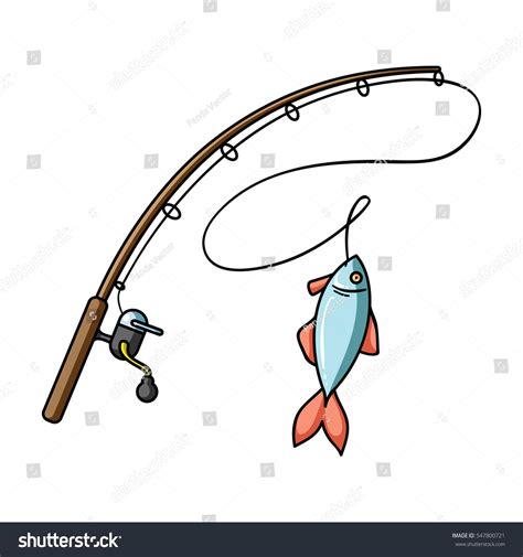 Fishing Rod And Fish Icon In Cartoon Style Isolated On White Background