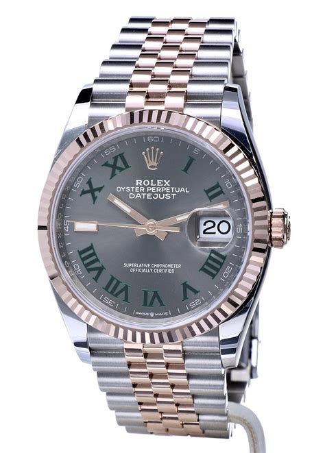 Rolex Oyster Datejust Jubilee Rose Gold Steel Slate Roman Wimbledon