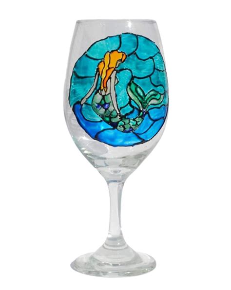 Amazon Mermaid Hand Painted Stemmed Wine Stained Glass Handmade