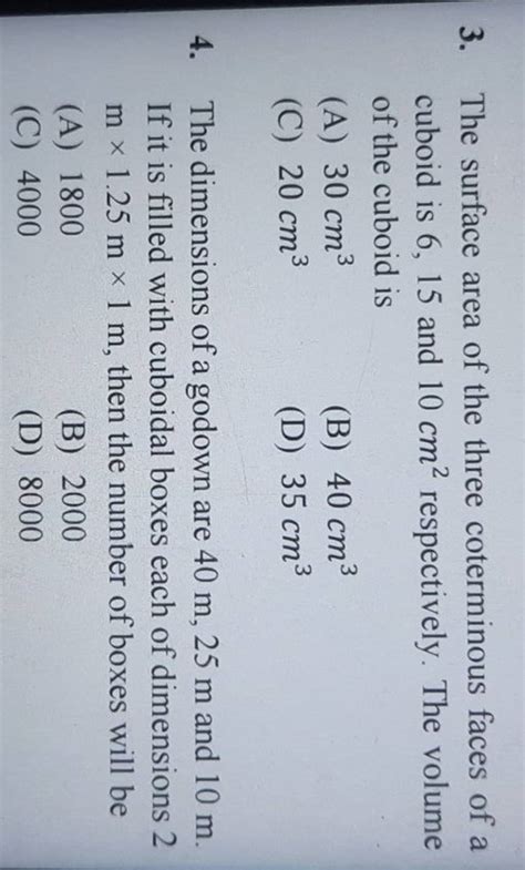 The Surface Area Of The Three Coterminous Faces Of A Cuboid Is An