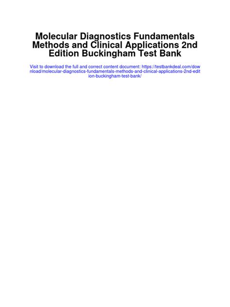 Molecular Diagnostics Fundamentals Methods And Clinical Applications 2nd Edition Buckingham Test