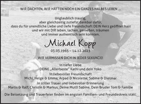 Traueranzeigen Von Michael Kopp M Rkische Onlinezeitung Trauerportal