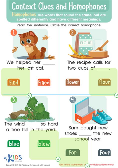 Context Clues And Homophones Worksheet For Kids Answers And