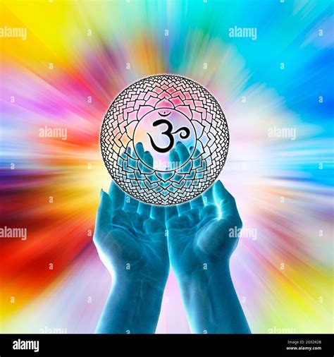 Open Hands And Chakra Symbol Of Sahasrara Stock Photo Alamy